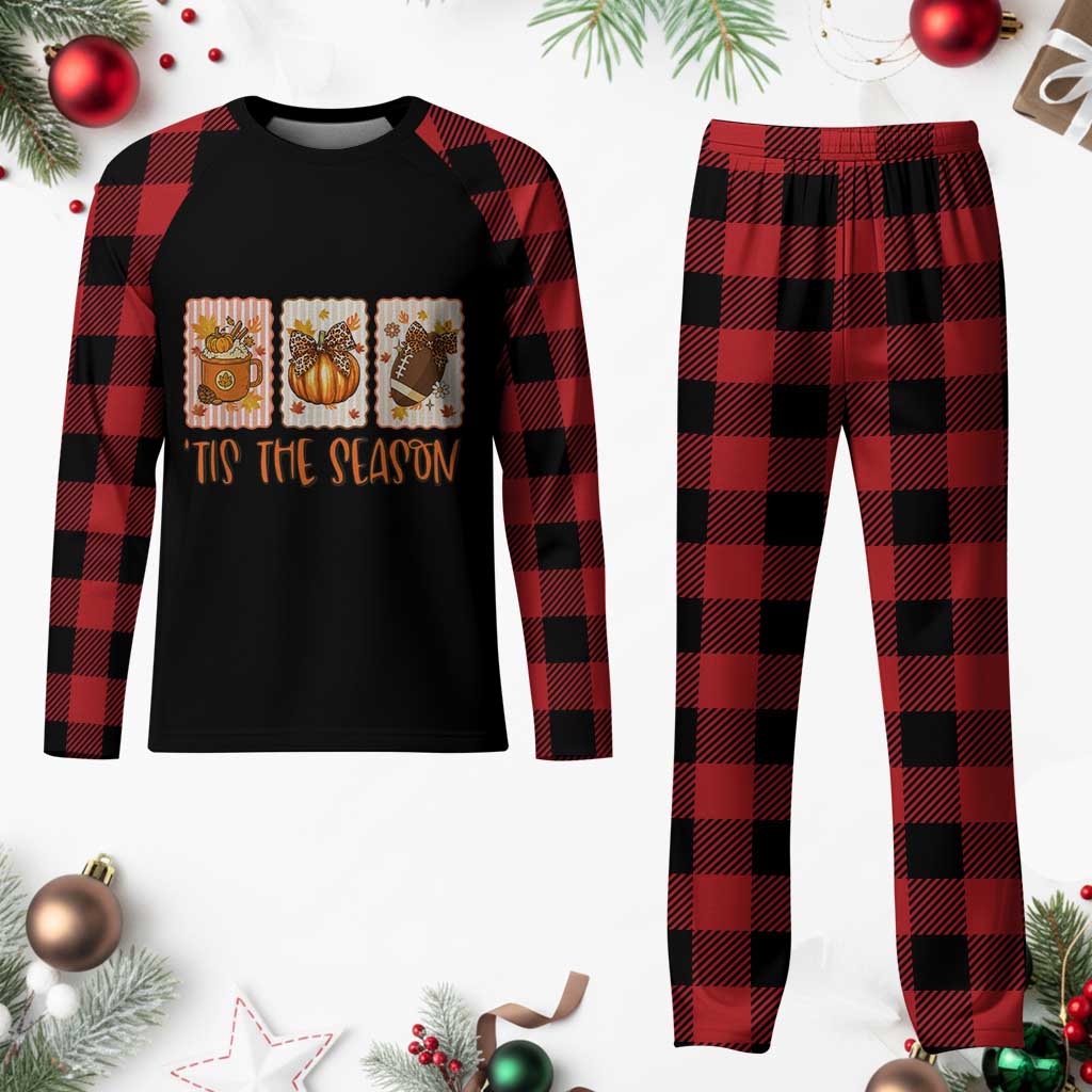 Tis The Season Fall Thanksgiving Plaid Pajama Set American Football Pumpkin Postage Stamps TS11 Buffalo Plaid Print Your Wear