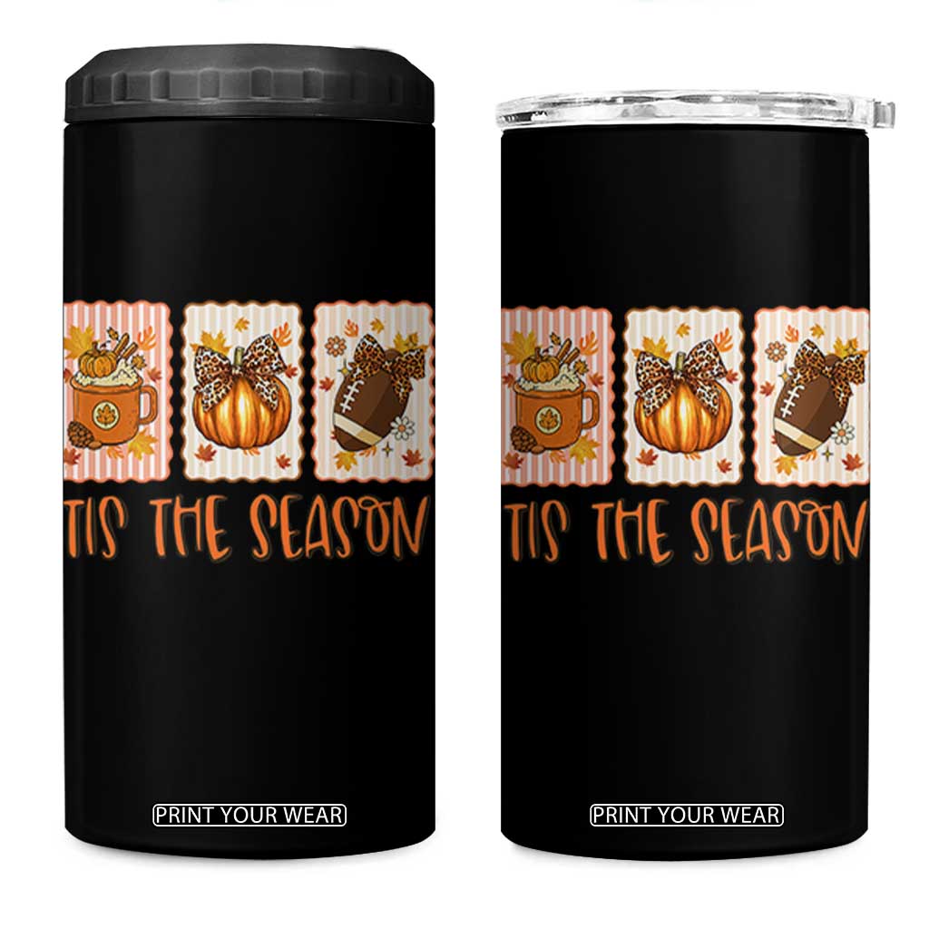 Tis The Season Fall Thanksgiving 4 in 1 Can Cooler Tumbler American Football Pumpkin Postage Stamps TS11 One Size: 16 oz Black Print Your Wear