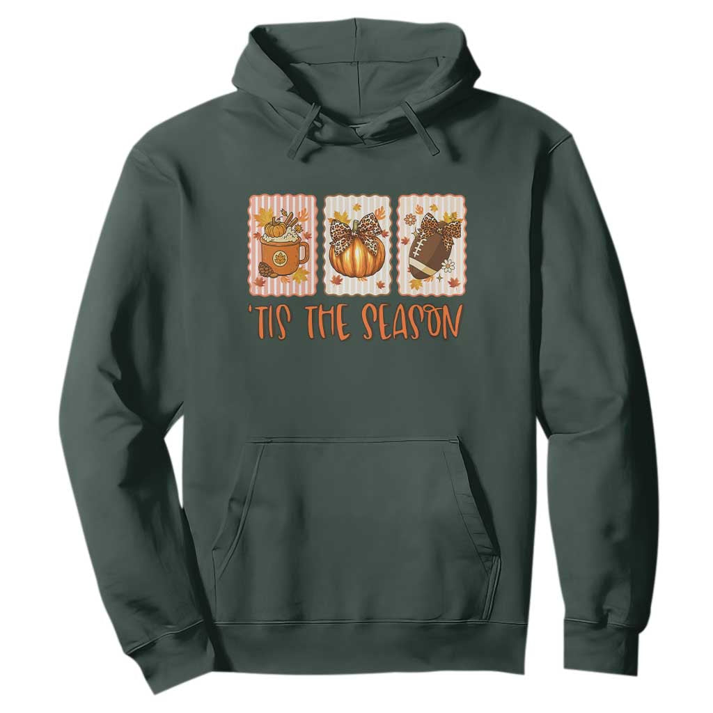 Tis The Season Fall Thanksgiving Hoodie American Football Pumpkin Postage Stamps TS11 Dark Forest Green Print Your Wear