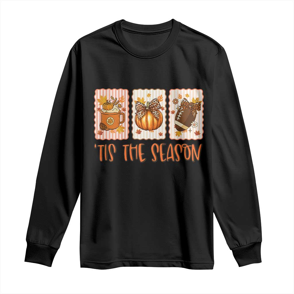 Tis The Season Fall Thanksgiving Long Sleeve Shirt American Football Pumpkin Postage Stamps TS11 Black Print Your Wear