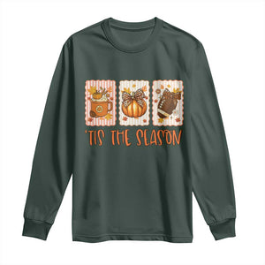 Tis The Season Fall Thanksgiving Long Sleeve Shirt American Football Pumpkin Postage Stamps TS11 Dark Forest Green Print Your Wear