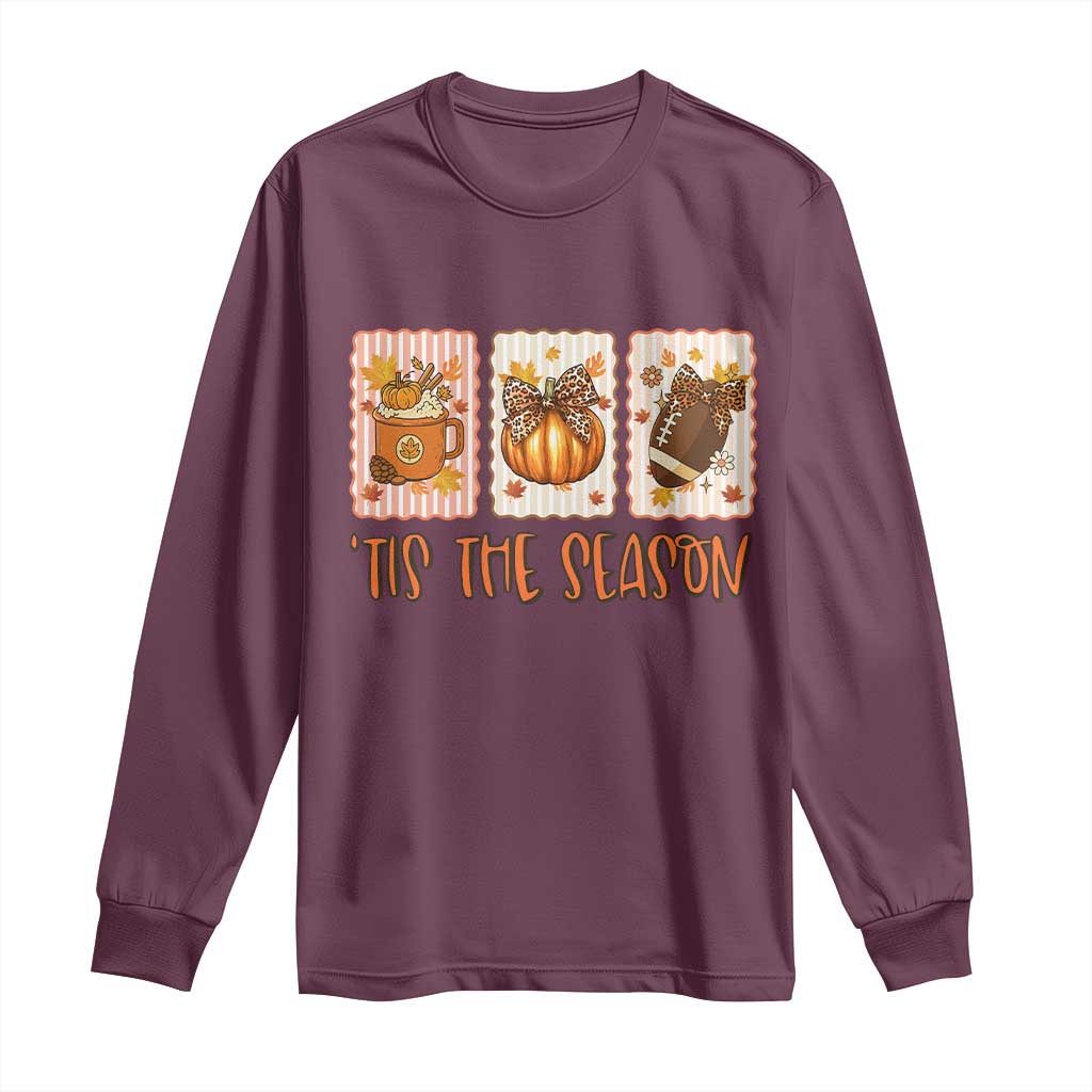 Tis The Season Fall Thanksgiving Long Sleeve Shirt American Football Pumpkin Postage Stamps TS11 Maroon Print Your Wear