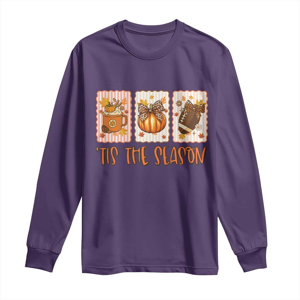 Tis The Season Fall Thanksgiving Long Sleeve Shirt American Football Pumpkin Postage Stamps TS11 Purple Print Your Wear