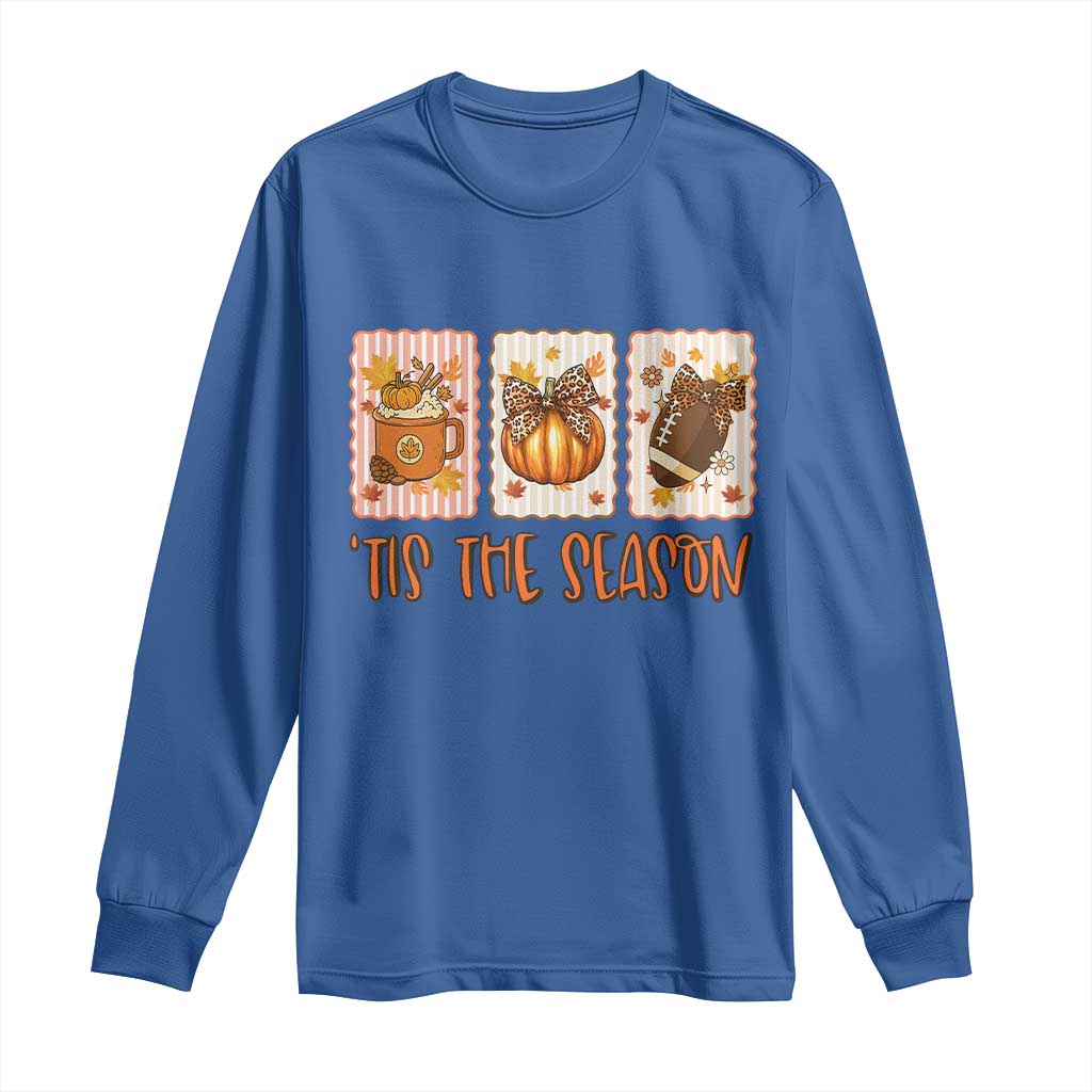 Tis The Season Fall Thanksgiving Long Sleeve Shirt American Football Pumpkin Postage Stamps TS11 Royal Blue Print Your Wear