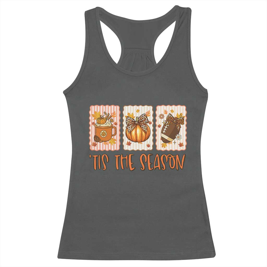 Tis The Season Fall Thanksgiving Racerback Tank Top American Football Pumpkin Postage Stamps TS11 Dark Heather Print Your Wear