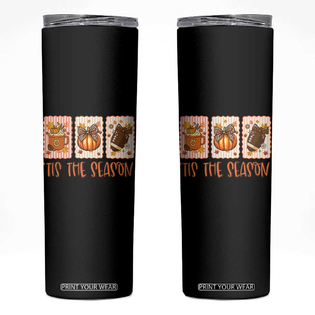 Tis The Season Fall Thanksgiving Skinny Tumbler American Football Pumpkin Postage Stamps TS11 Black Print Your Wear
