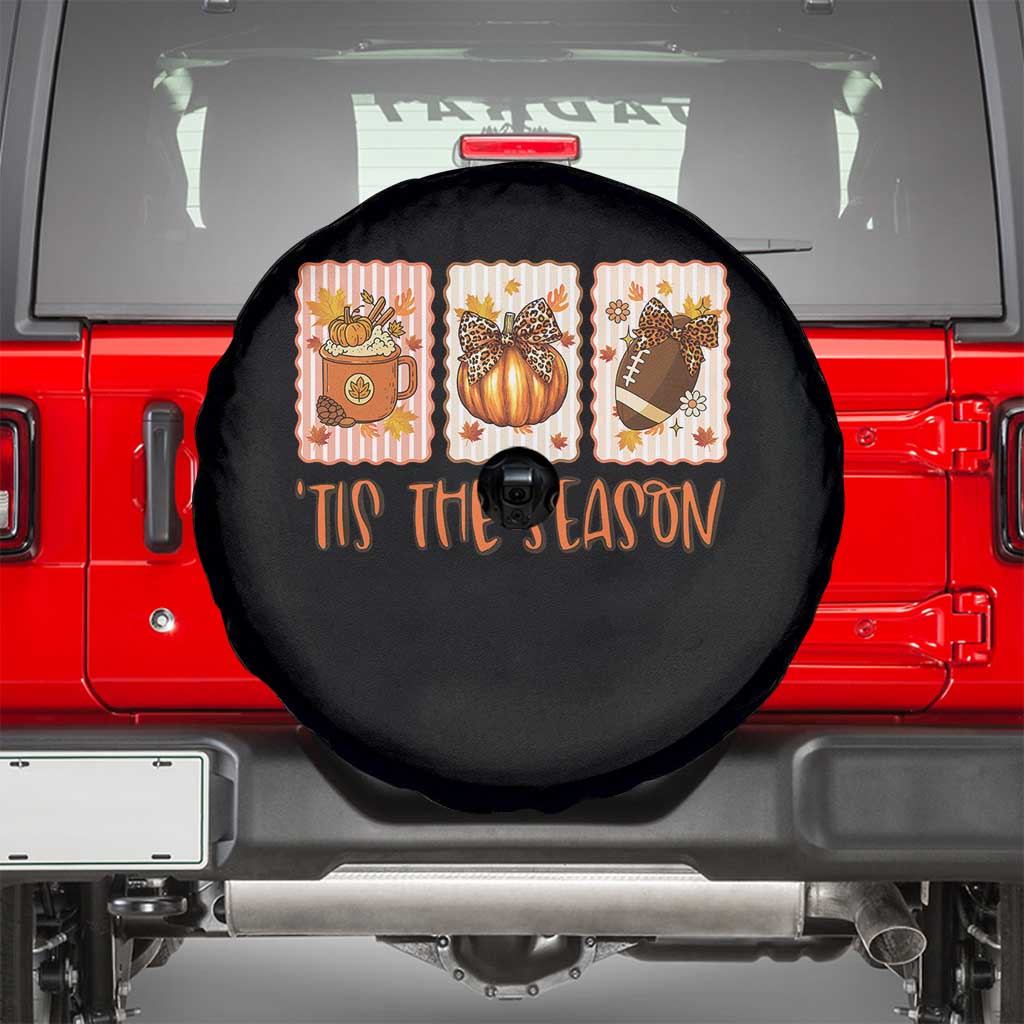 Tis The Season Fall Thanksgiving Spare Tire Cover American Football Pumpkin Postage Stamps TS11 Black Print Your Wear