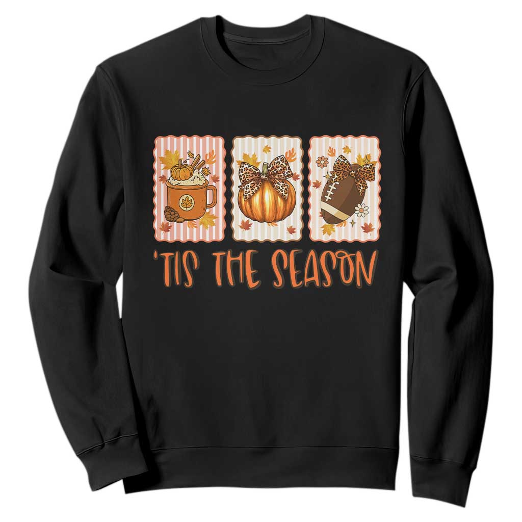 Tis The Season Fall Thanksgiving Sweatshirt American Football Pumpkin Postage Stamps TS11 Black Print Your Wear