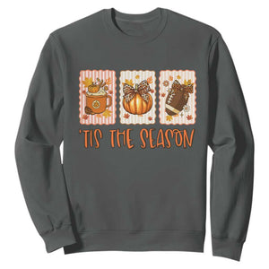 Tis The Season Fall Thanksgiving Sweatshirt American Football Pumpkin Postage Stamps TS11 Dark Heather Print Your Wear