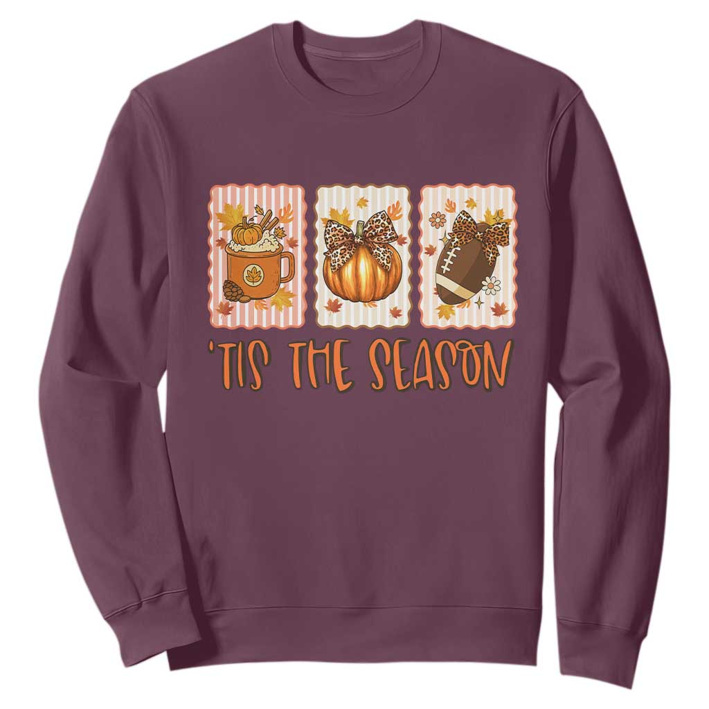Tis The Season Fall Thanksgiving Sweatshirt American Football Pumpkin Postage Stamps TS11 Maroon Print Your Wear