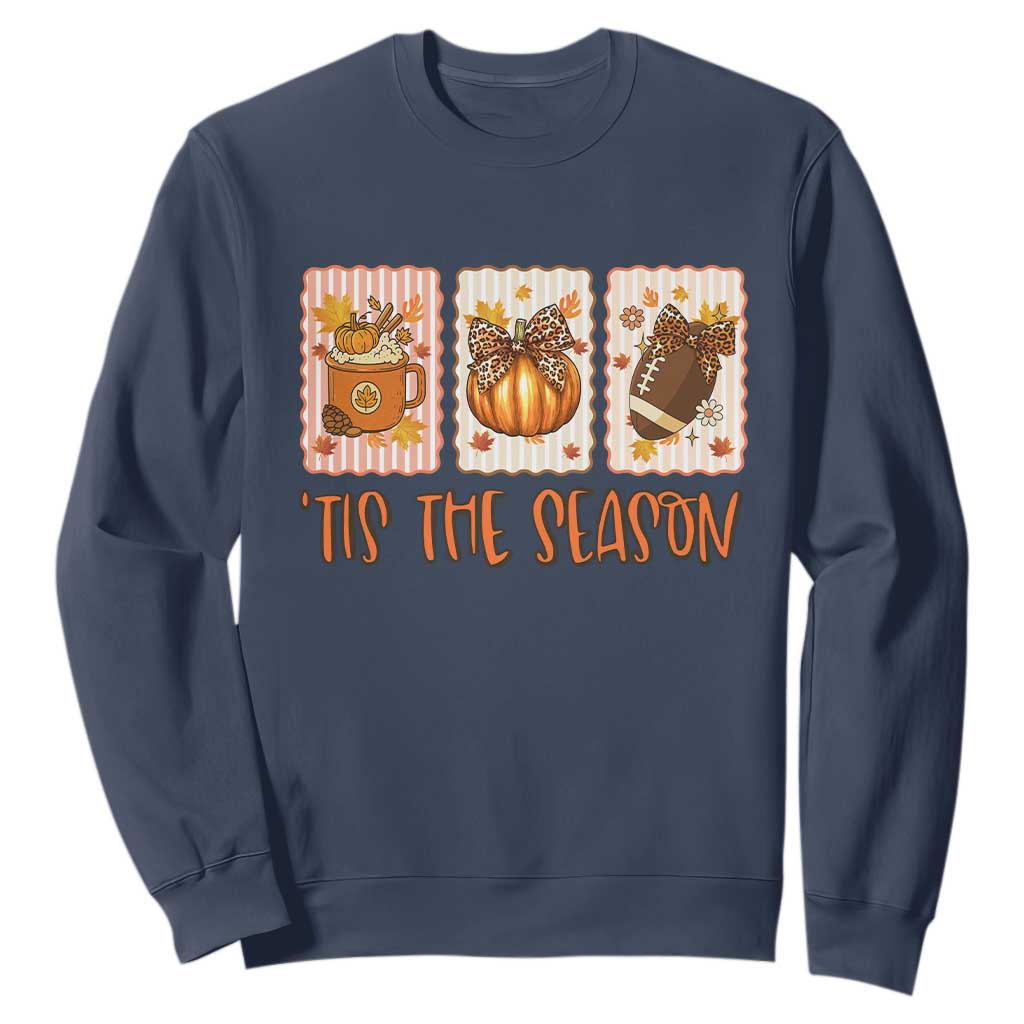 Tis The Season Fall Thanksgiving Sweatshirt American Football Pumpkin Postage Stamps TS11 Navy Print Your Wear