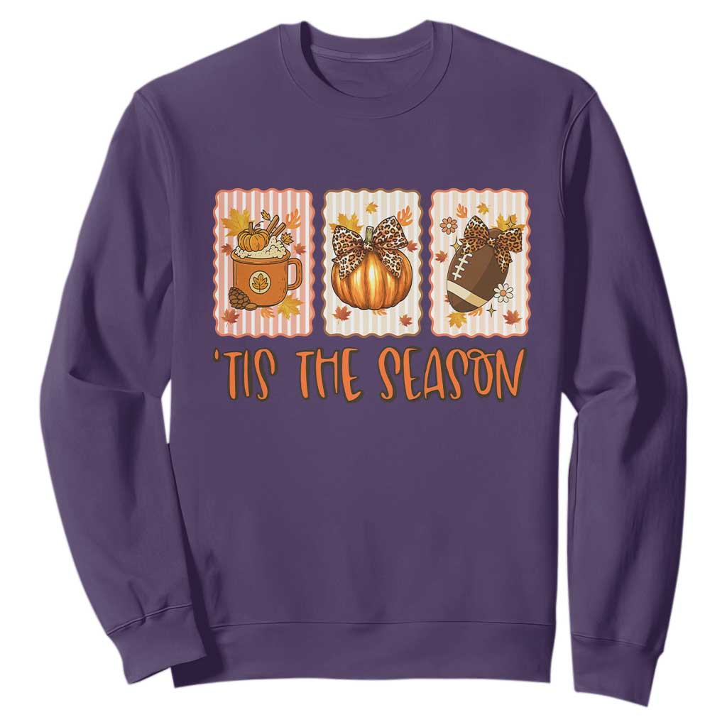 Tis The Season Fall Thanksgiving Sweatshirt American Football Pumpkin Postage Stamps TS11 Purple Print Your Wear
