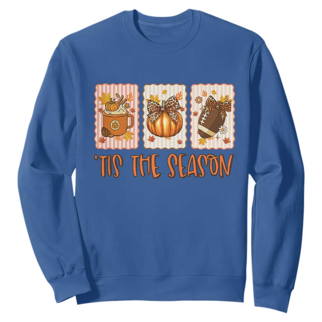 Tis The Season Fall Thanksgiving Sweatshirt American Football Pumpkin Postage Stamps TS11 Royal Blue Print Your Wear