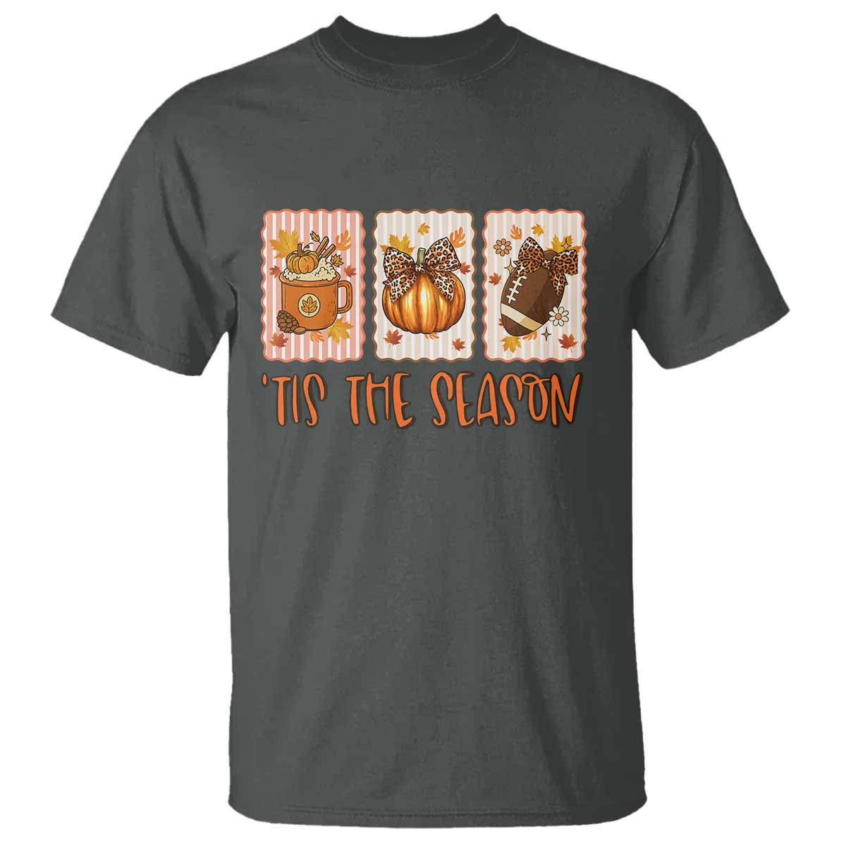Tis The Season Fall Thanksgiving T Shirt American Football Pumpkin Postage Stamps TS11 Dark Heather Print Your Wear