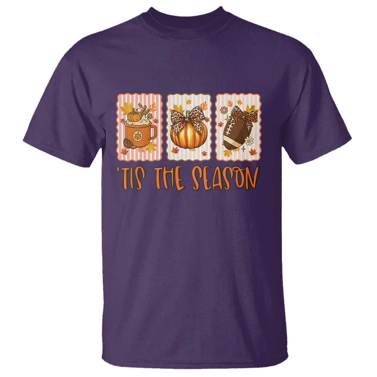 Tis The Season Fall Thanksgiving T Shirt American Football Pumpkin Postage Stamps TS11 Purple Print Your Wear