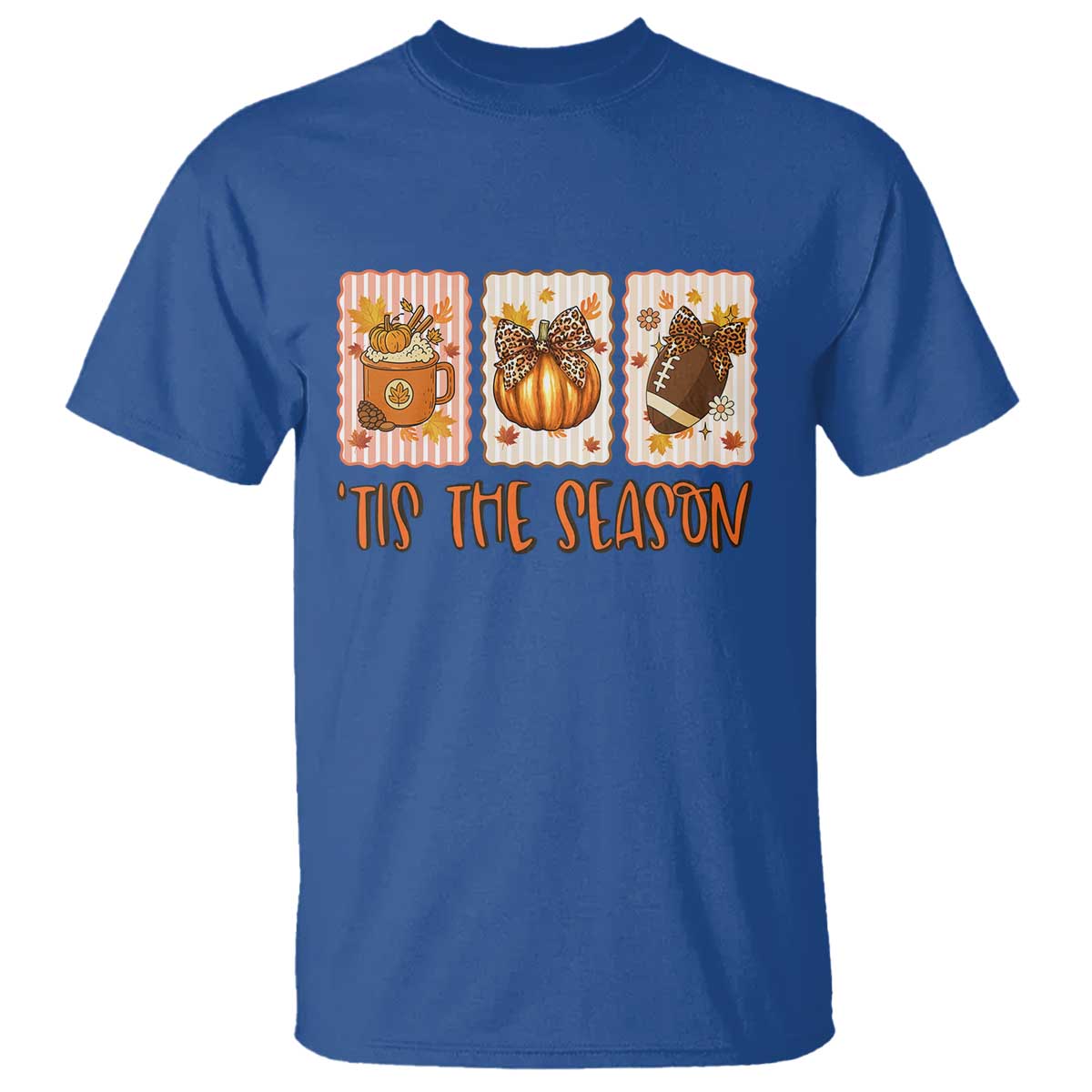 Tis The Season Fall Thanksgiving T Shirt American Football Pumpkin Postage Stamps TS11 Royal Blue Print Your Wear