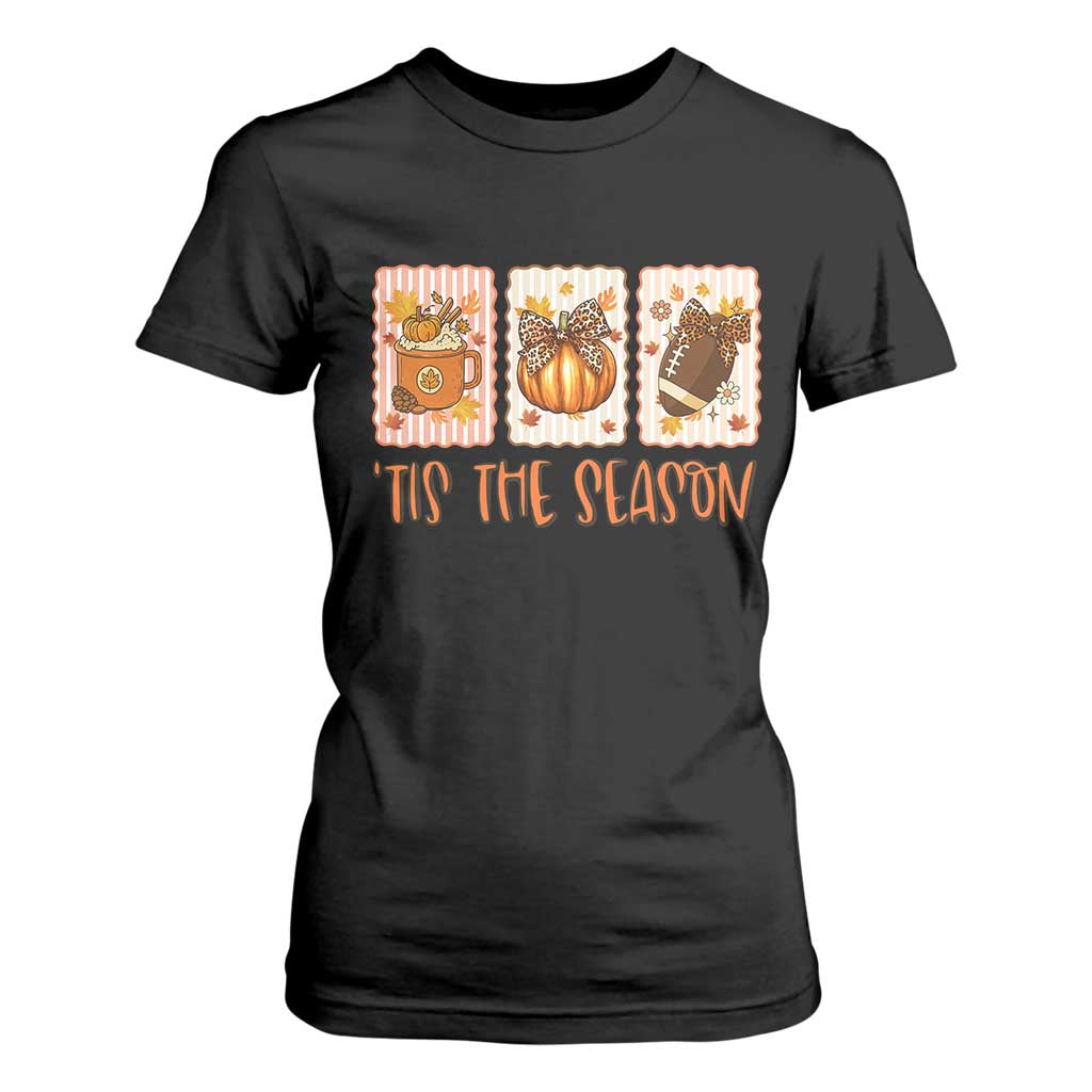 Tis The Season Fall Thanksgiving T Shirt For Women American Football Pumpkin Postage Stamps TS11 Black Print Your Wear