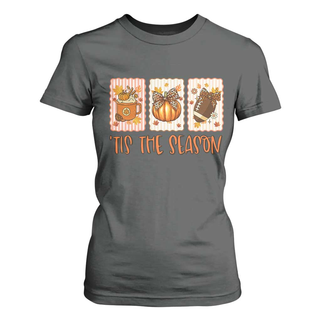 Tis The Season Fall Thanksgiving T Shirt For Women American Football Pumpkin Postage Stamps TS11 Dark Heather Print Your Wear