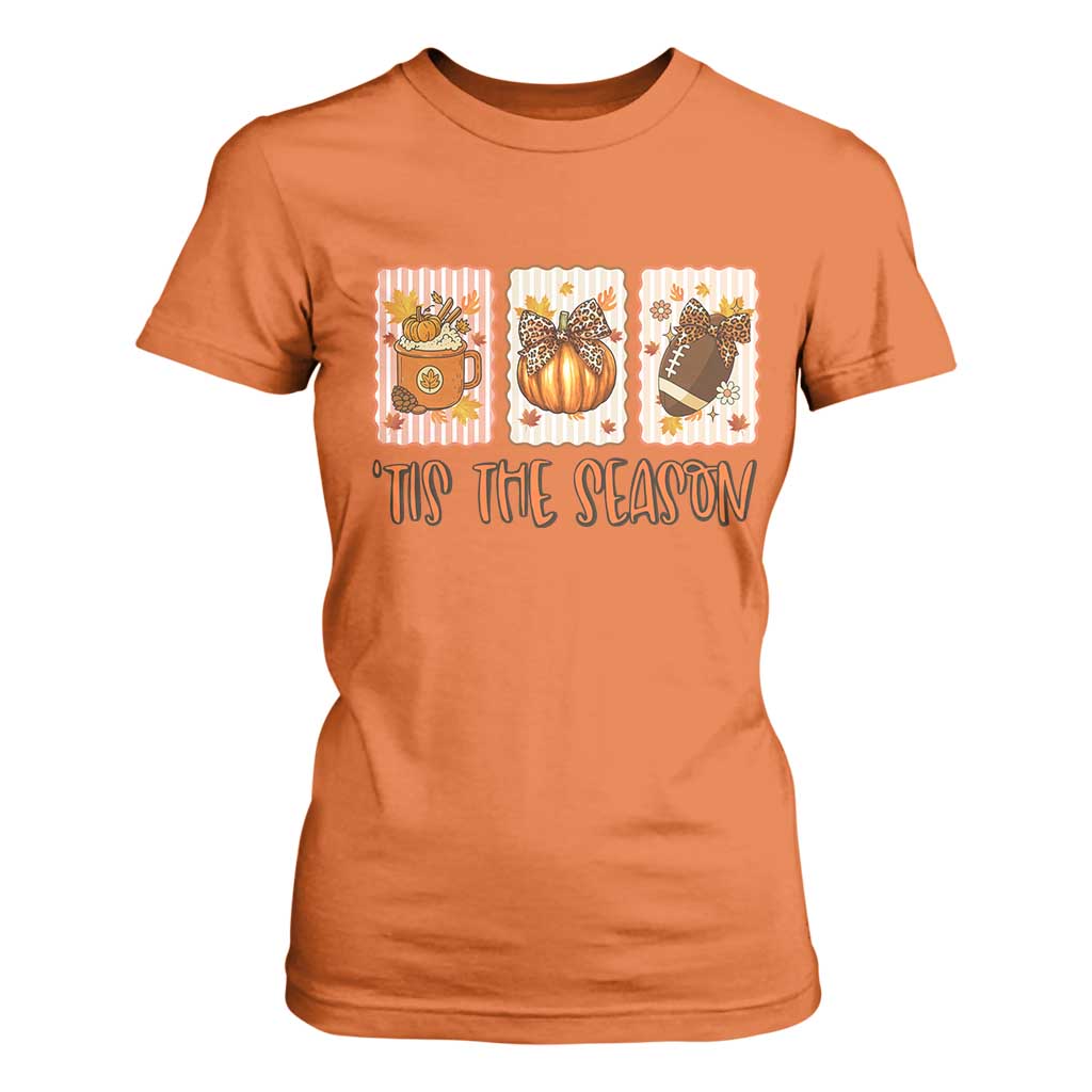 Tis The Season Fall Thanksgiving T Shirt For Women American Football Pumpkin Postage Stamps TS11 Orange Print Your Wear