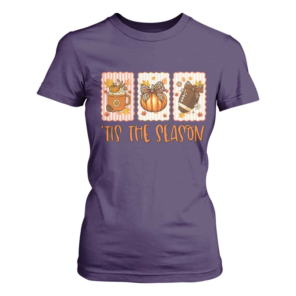 Tis The Season Fall Thanksgiving T Shirt For Women American Football Pumpkin Postage Stamps TS11 Purple Print Your Wear