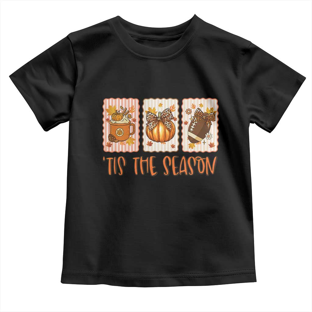 Tis The Season Fall Thanksgiving Toddler T Shirt American Football Pumpkin Postage Stamps TS11 Black Print Your Wear
