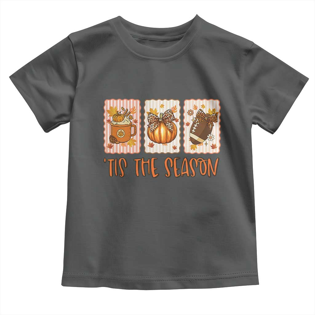 Tis The Season Fall Thanksgiving Toddler T Shirt American Football Pumpkin Postage Stamps TS11 Dark Heather Print Your Wear