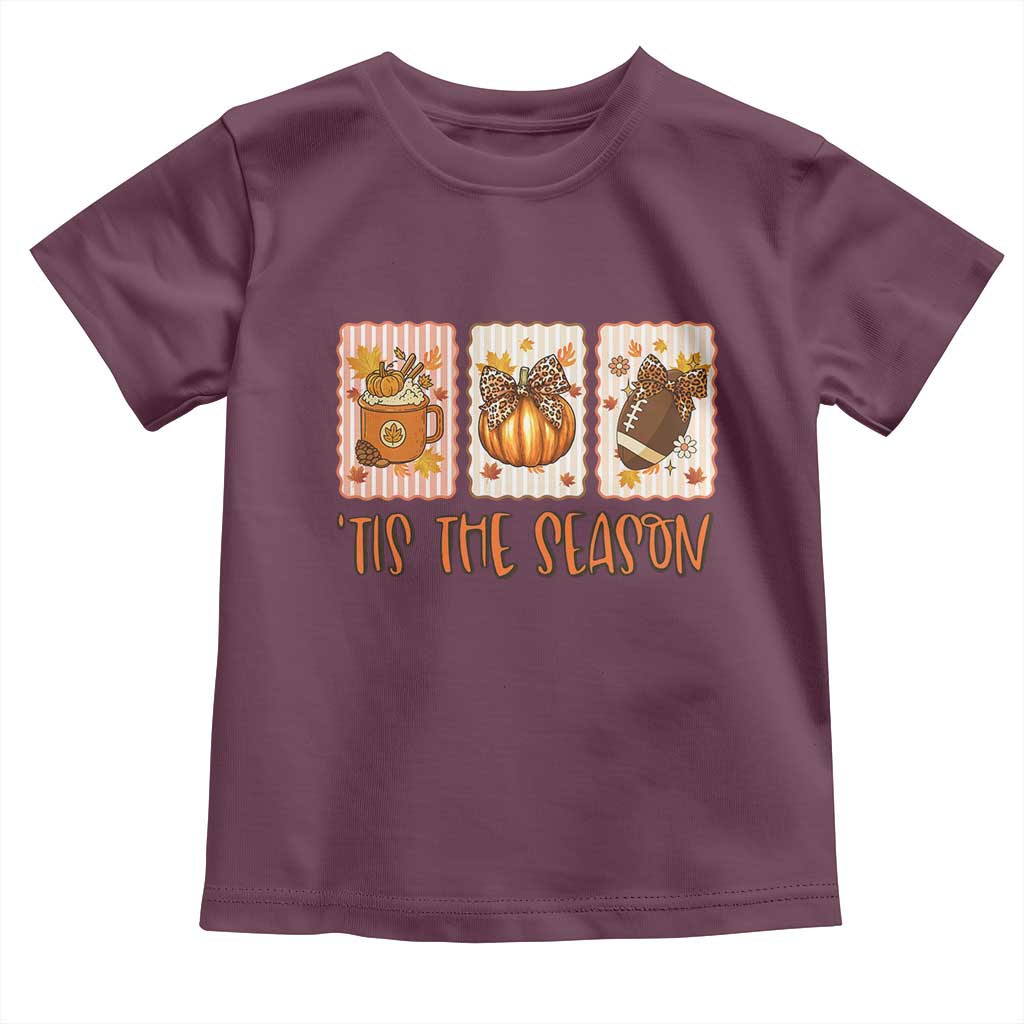Tis The Season Fall Thanksgiving Toddler T Shirt American Football Pumpkin Postage Stamps TS11 Maroon Print Your Wear
