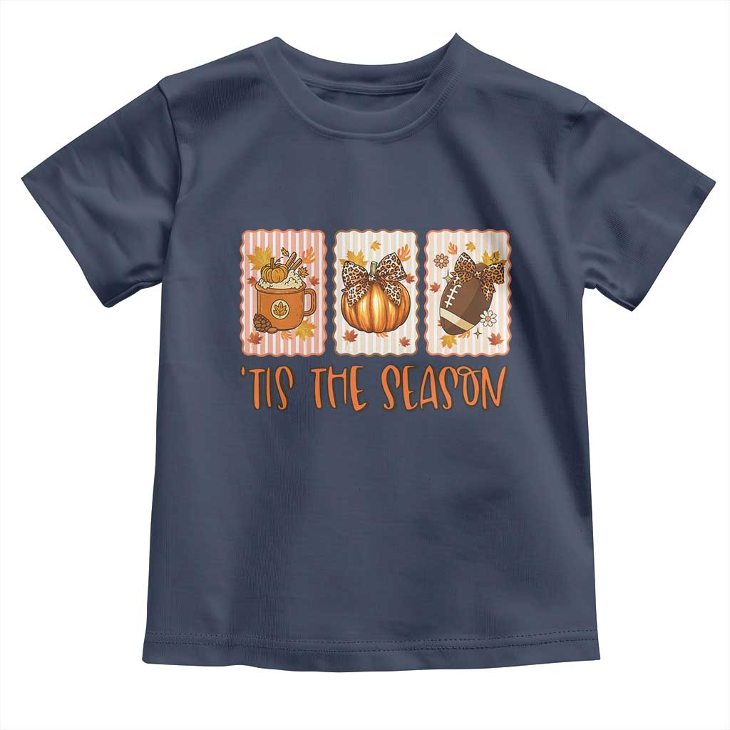 Tis The Season Fall Thanksgiving Toddler T Shirt American Football Pumpkin Postage Stamps TS11 Navy Print Your Wear