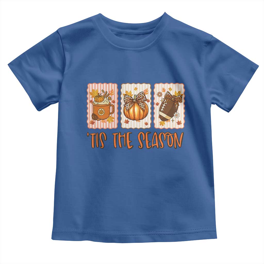Tis The Season Fall Thanksgiving Toddler T Shirt American Football Pumpkin Postage Stamps TS11 Royal Blue Print Your Wear