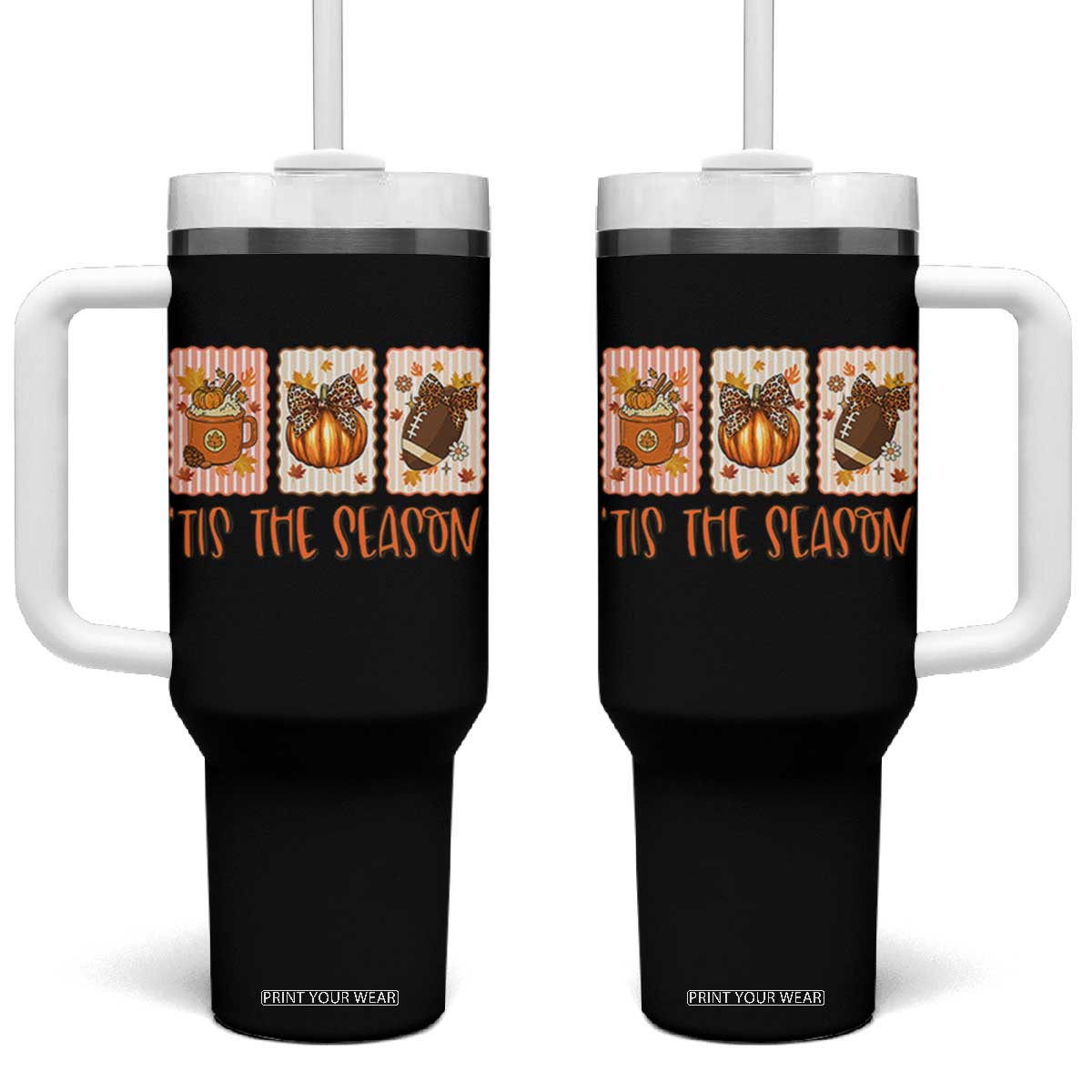 Tis The Season Fall Thanksgiving Tumbler With Handle American Football Pumpkin Postage Stamps TS11 One Size: 40 oz Black Print Your Wear