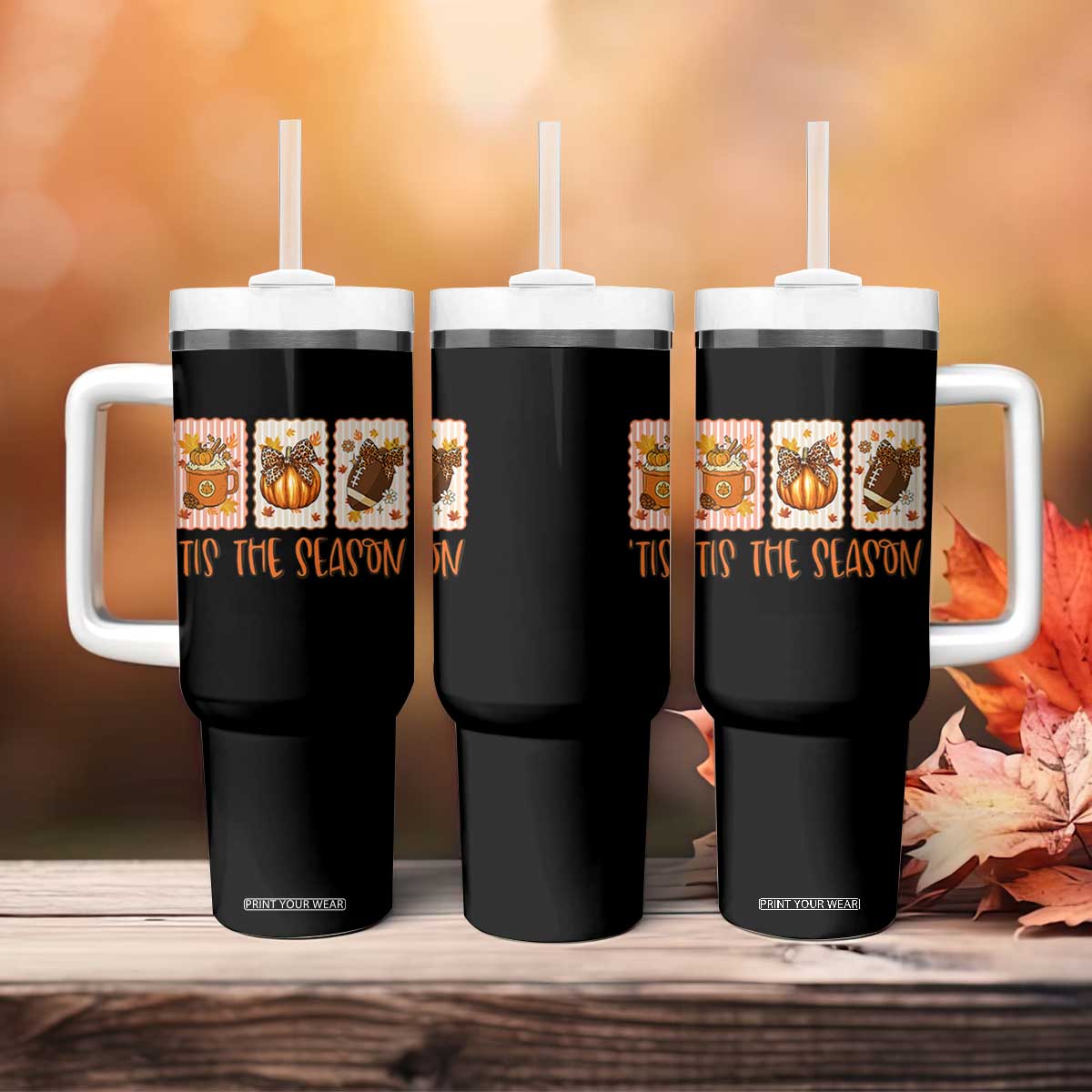 Tis The Season Fall Thanksgiving Tumbler With Handle American Football Pumpkin Postage Stamps TS11 Print Your Wear