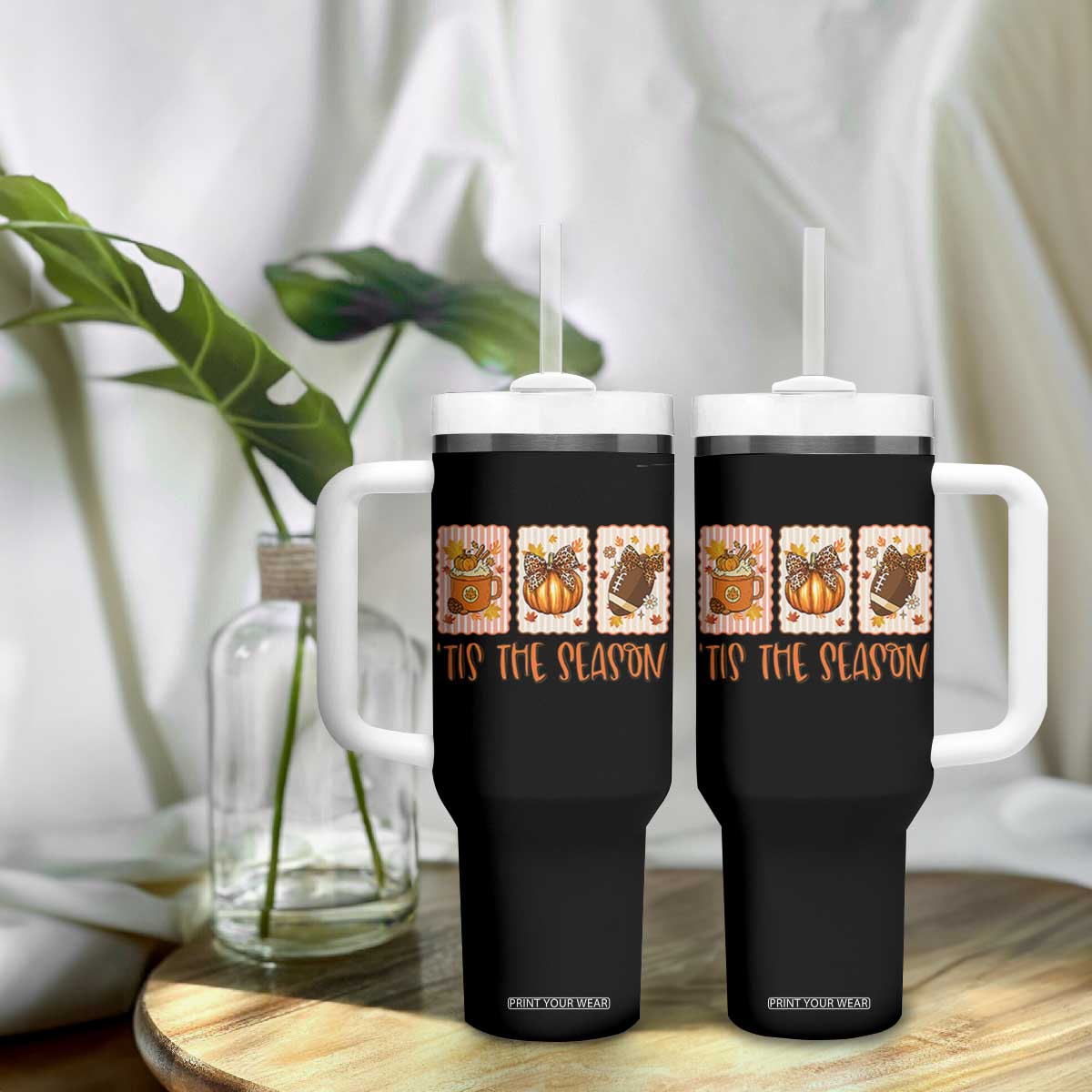 Tis The Season Fall Thanksgiving Tumbler With Handle American Football Pumpkin Postage Stamps TS11 Print Your Wear