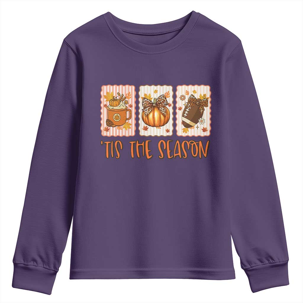 Tis The Season Fall Thanksgiving Youth Sweatshirt American Football Pumpkin Postage Stamps TS11 Purple Print Your Wear