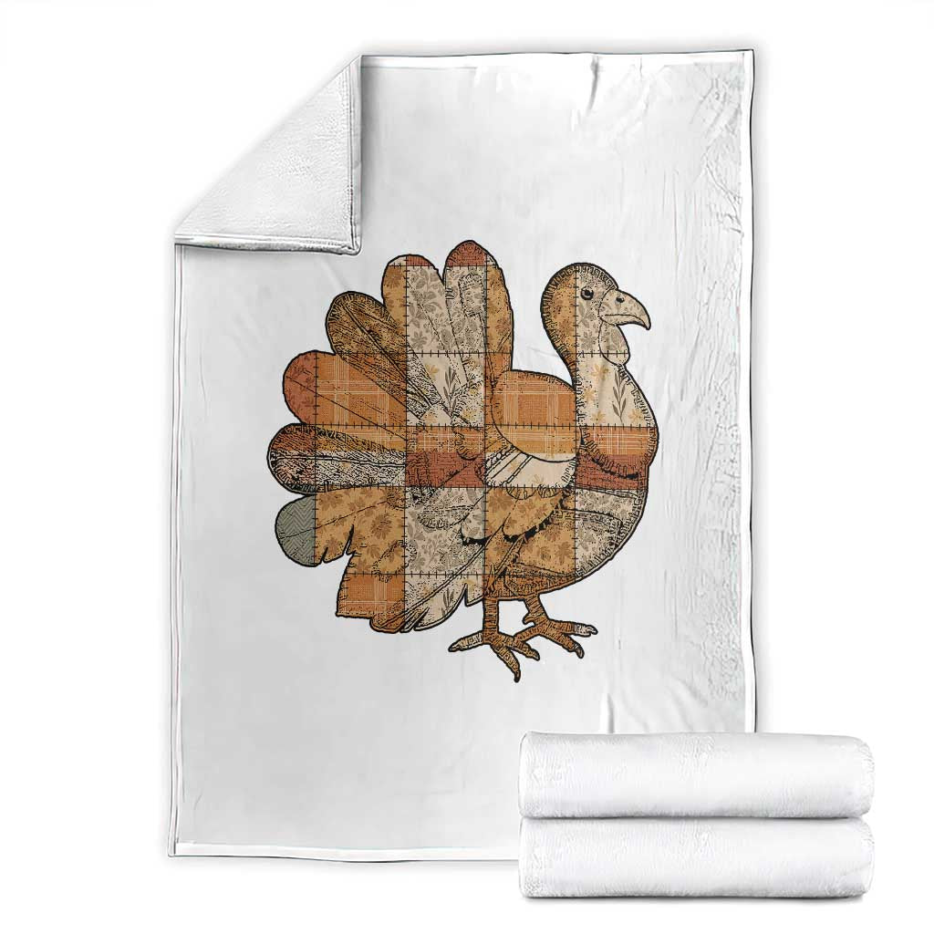 Thanksgiving Vintage Patchwork Gobble Turkey Throw Blanket TS11 White Print Your Wear