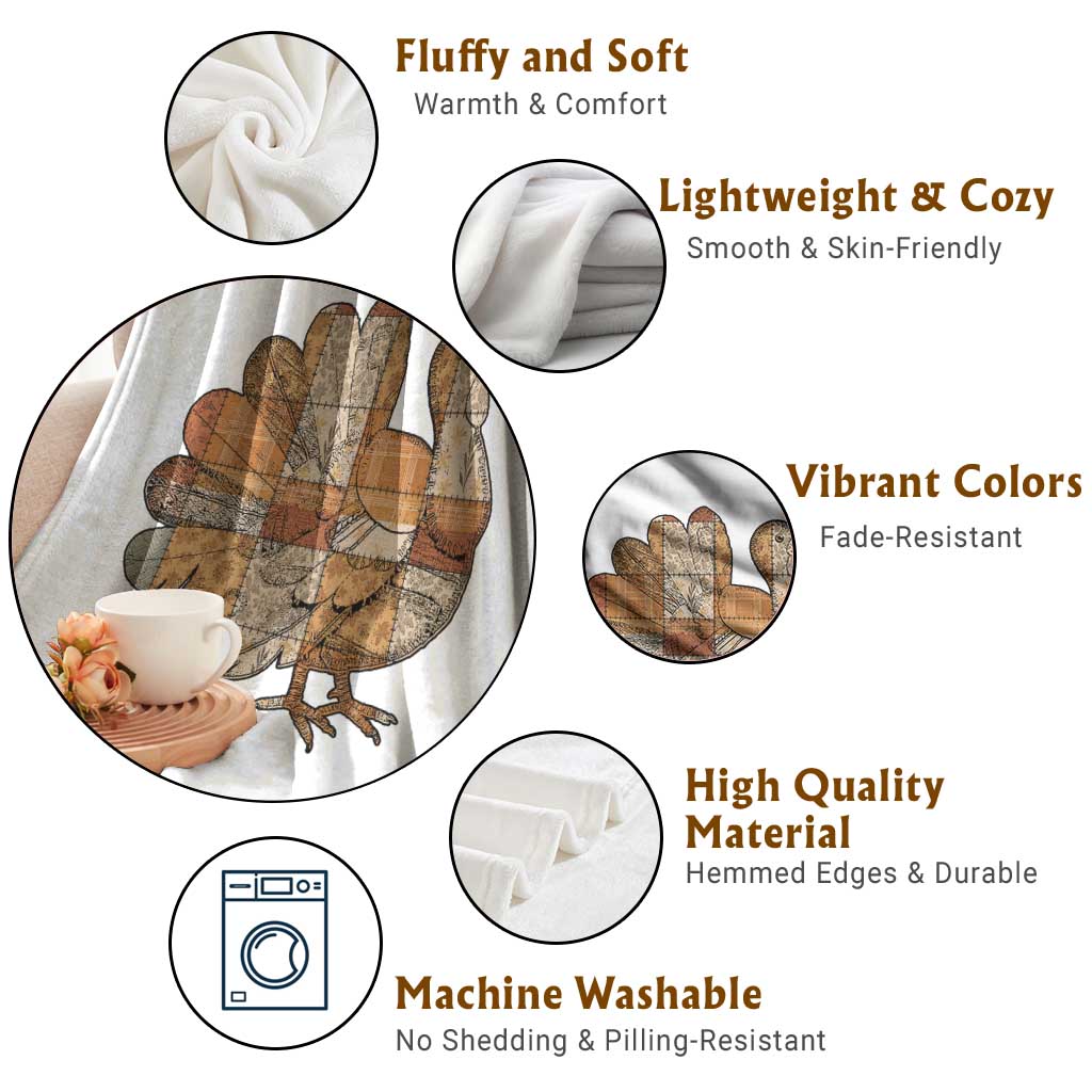 Thanksgiving Vintage Patchwork Gobble Turkey Throw Blanket TS11 Print Your Wear