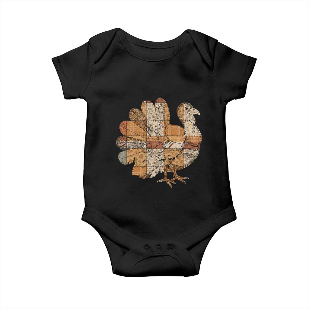 Thanksgiving Vintage Patchwork Gobble Turkey Baby Onesie TS11 Black Print Your Wear