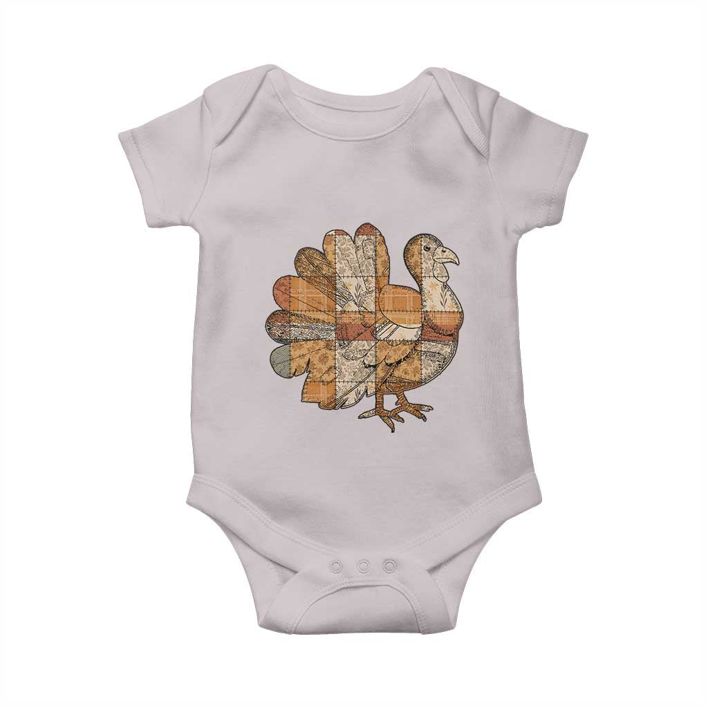 Thanksgiving Vintage Patchwork Gobble Turkey Baby Onesie TS11 Ice Gray Print Your Wear