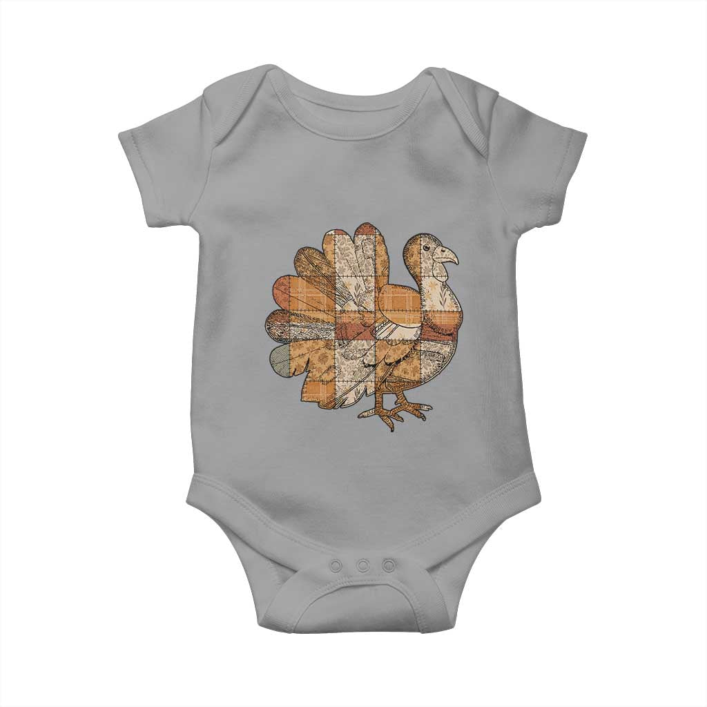 Thanksgiving Vintage Patchwork Gobble Turkey Baby Onesie TS11 Sport Gray Print Your Wear