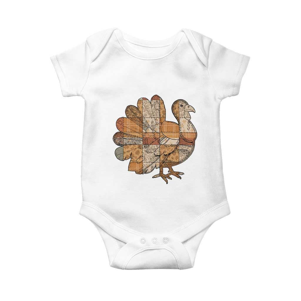 Thanksgiving Vintage Patchwork Gobble Turkey Baby Onesie TS11 White Print Your Wear
