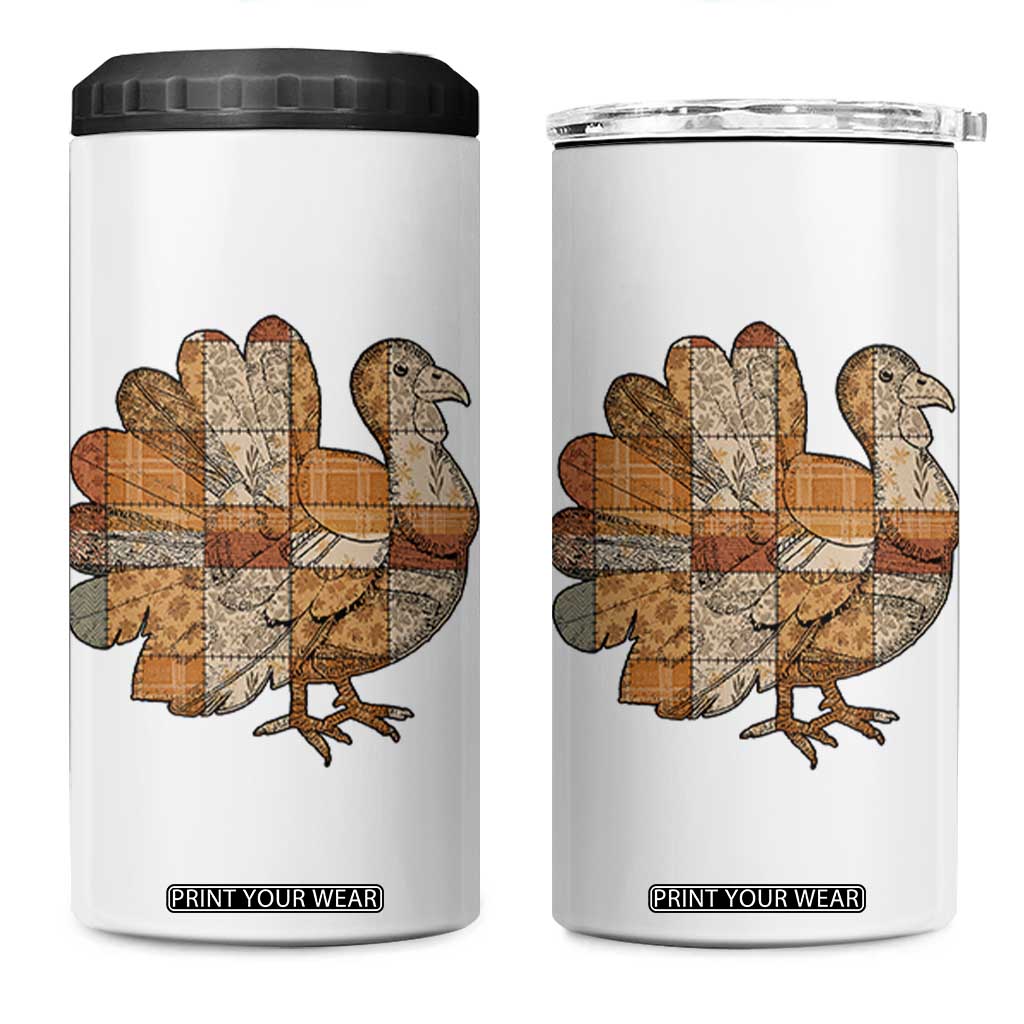 Thanksgiving Vintage Patchwork Gobble Turkey 4 in 1 Can Cooler Tumbler TS11 One Size: 16 oz White Print Your Wear