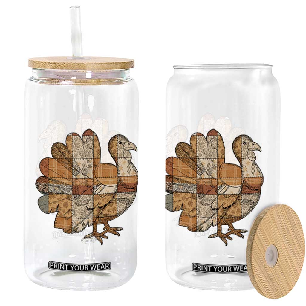 Thanksgiving Vintage Patchwork Gobble Turkey Glass Can TS11 Print Your Wear