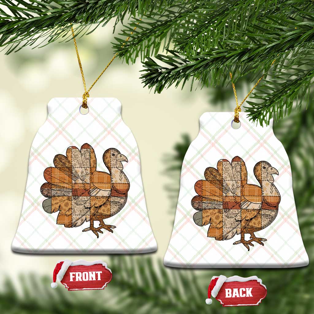 Thanksgiving Vintage Patchwork Gobble Turkey Ceramic Ornament TS11 Print Your Wear