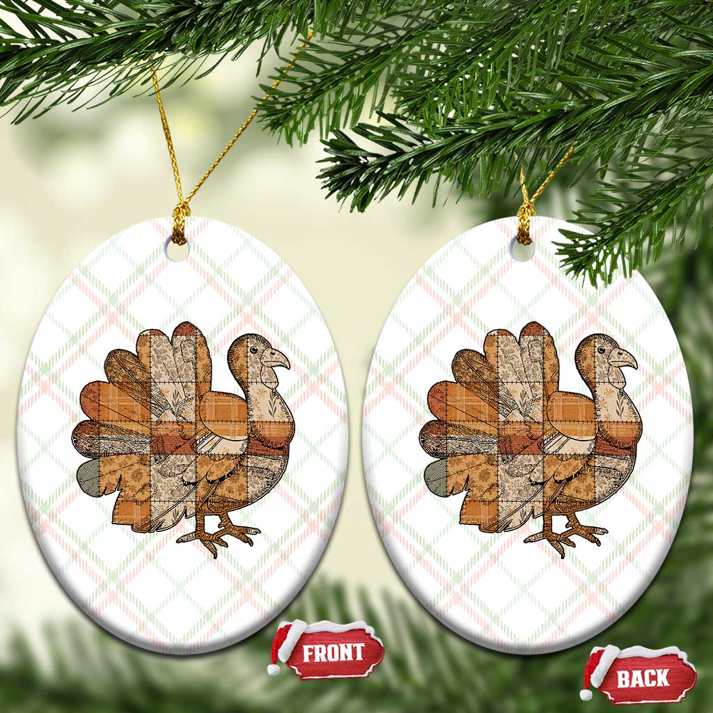 Thanksgiving Vintage Patchwork Gobble Turkey Ceramic Ornament TS11 Print Your Wear