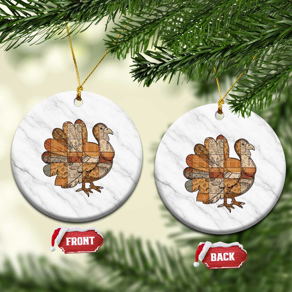 Thanksgiving Vintage Patchwork Gobble Turkey Ceramic Ornament TS11 1pc White Marble Print Your Wear