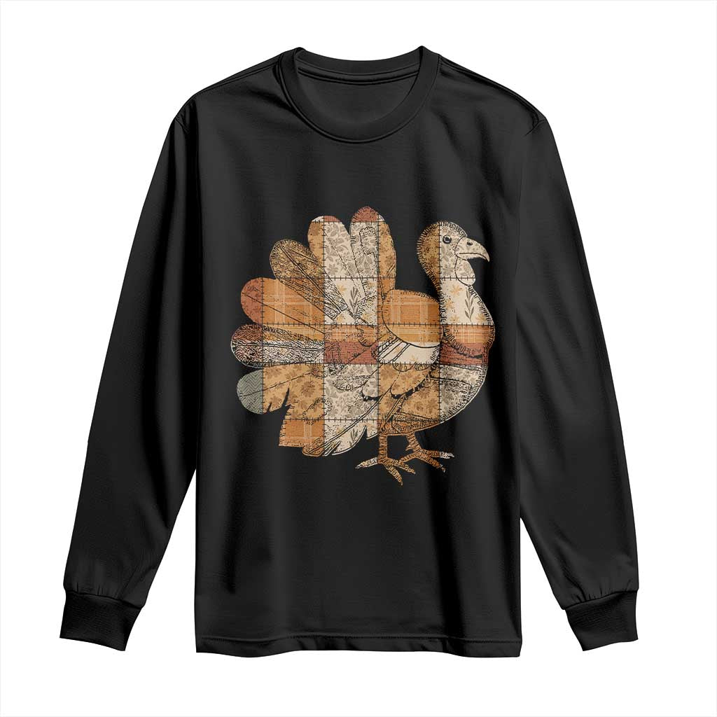 Thanksgiving Vintage Patchwork Gobble Turkey Long Sleeve Shirt TS11 Black Print Your Wear