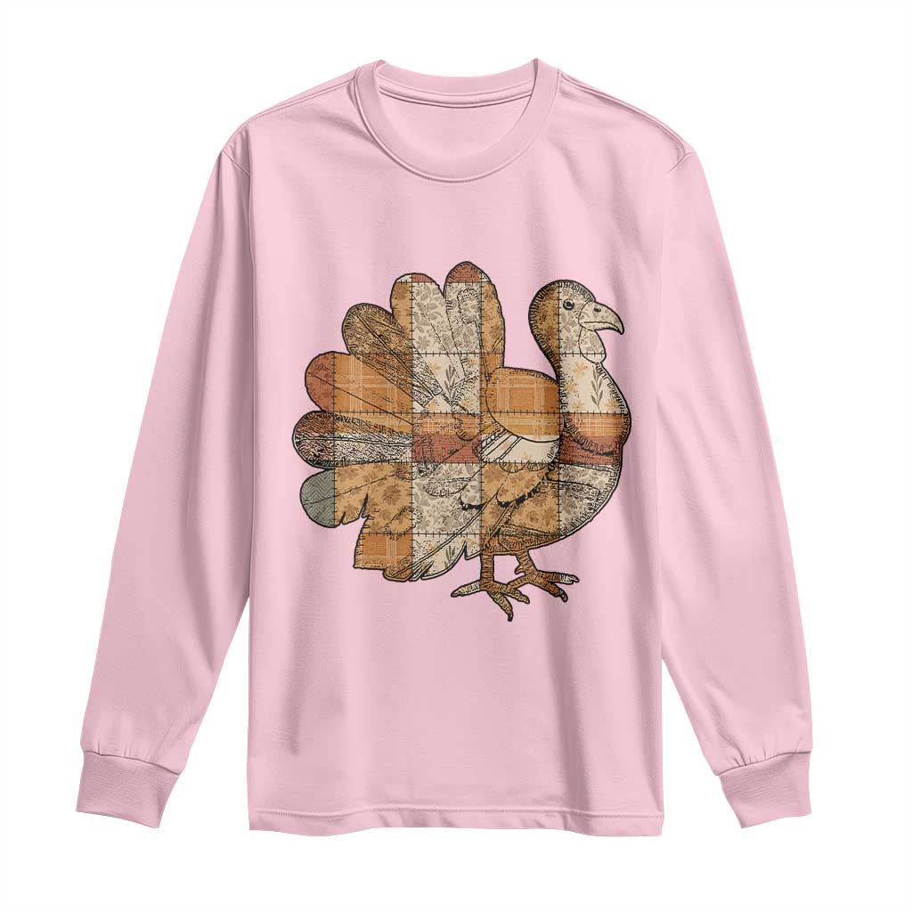 Thanksgiving Vintage Patchwork Gobble Turkey Long Sleeve Shirt TS11 Light Pink Print Your Wear