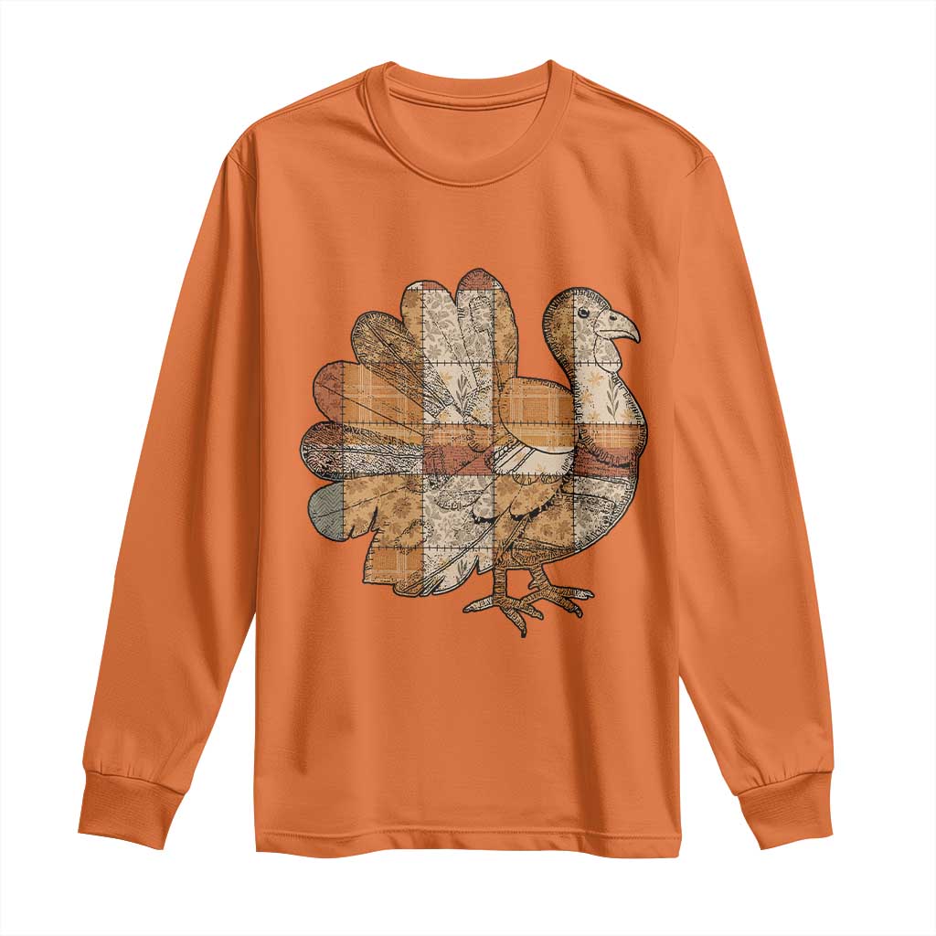 Thanksgiving Vintage Patchwork Gobble Turkey Long Sleeve Shirt TS11 Orange Print Your Wear