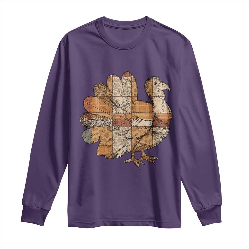 Thanksgiving Vintage Patchwork Gobble Turkey Long Sleeve Shirt TS11 Purple Print Your Wear