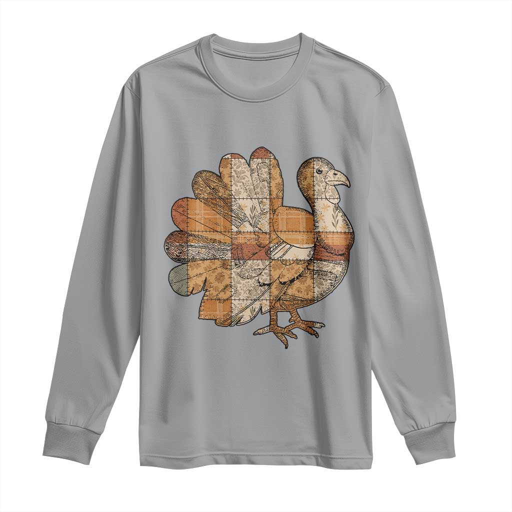 Thanksgiving Vintage Patchwork Gobble Turkey Long Sleeve Shirt TS11 Sport Gray Print Your Wear