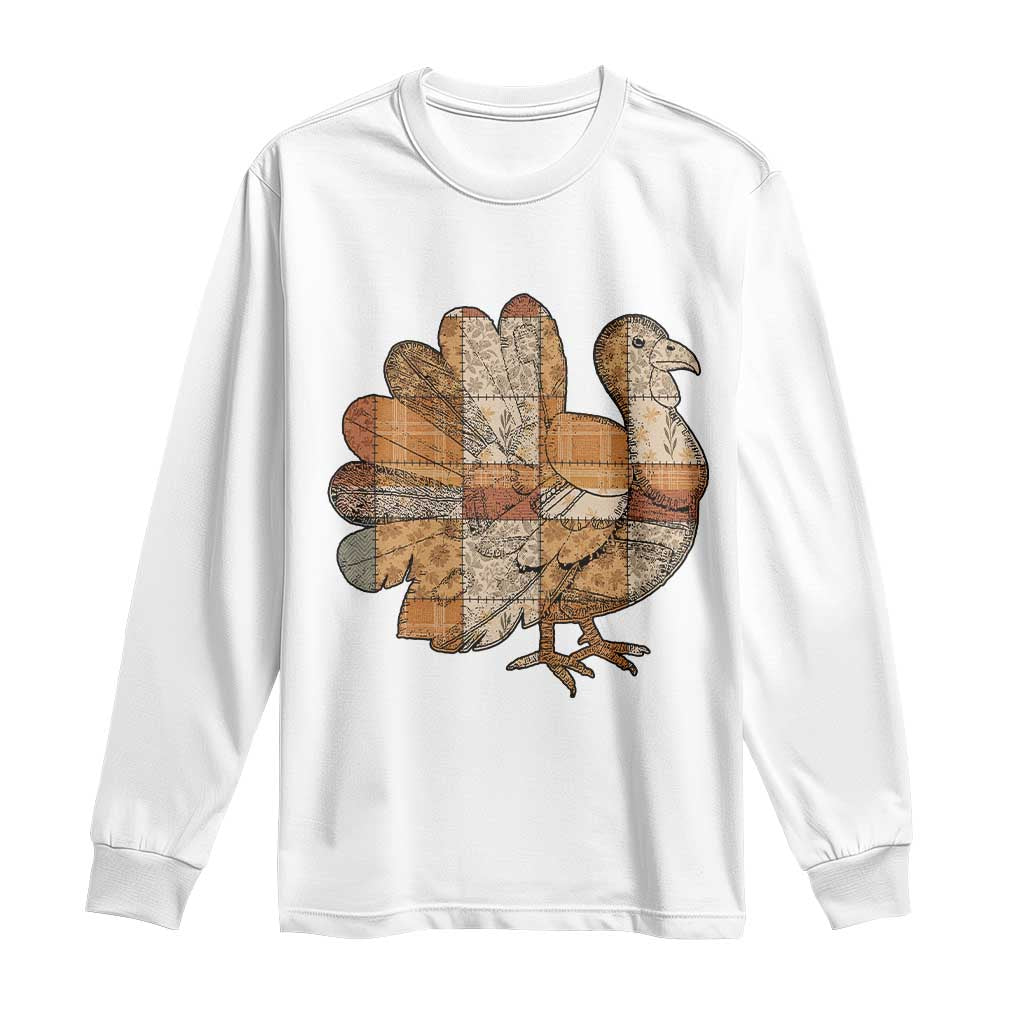 Thanksgiving Vintage Patchwork Gobble Turkey Long Sleeve Shirt TS11 White Print Your Wear